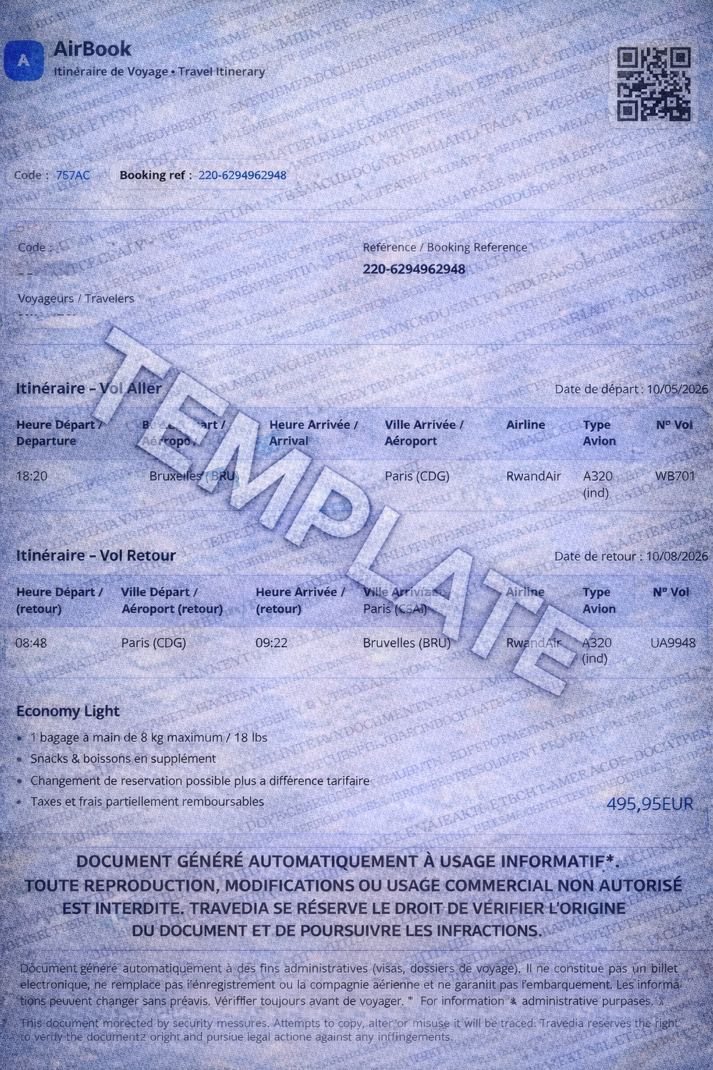 Le template d’itinéraire de voyage utilisé par Travedia 1000054540