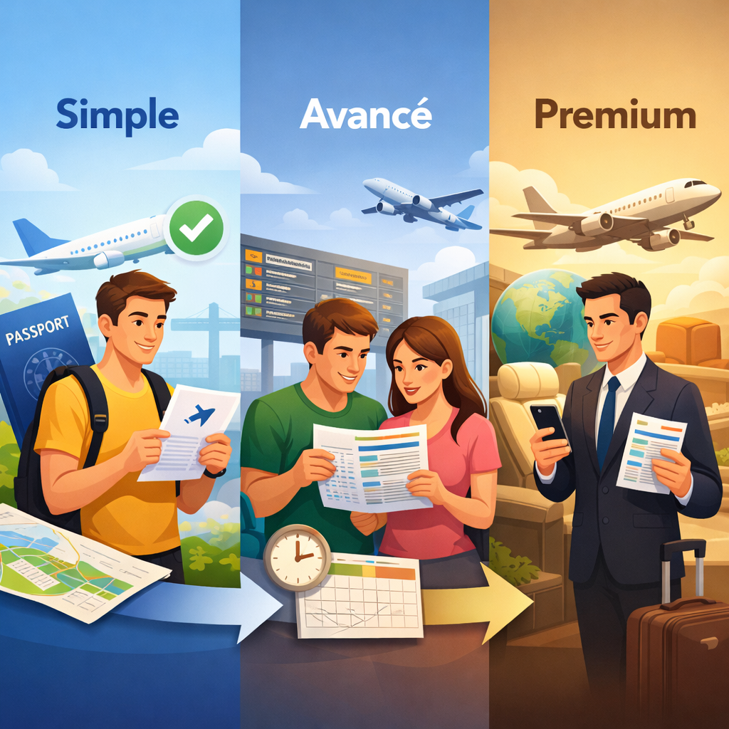 Quel itinéraire de vol choisir pour votre dossier ? Simple, avancé ou premium — le guide Travedia 1000060663